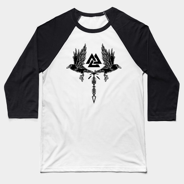 Valknut with Odin's ravens and Viking runes Baseball T-Shirt by Modern Medieval Design